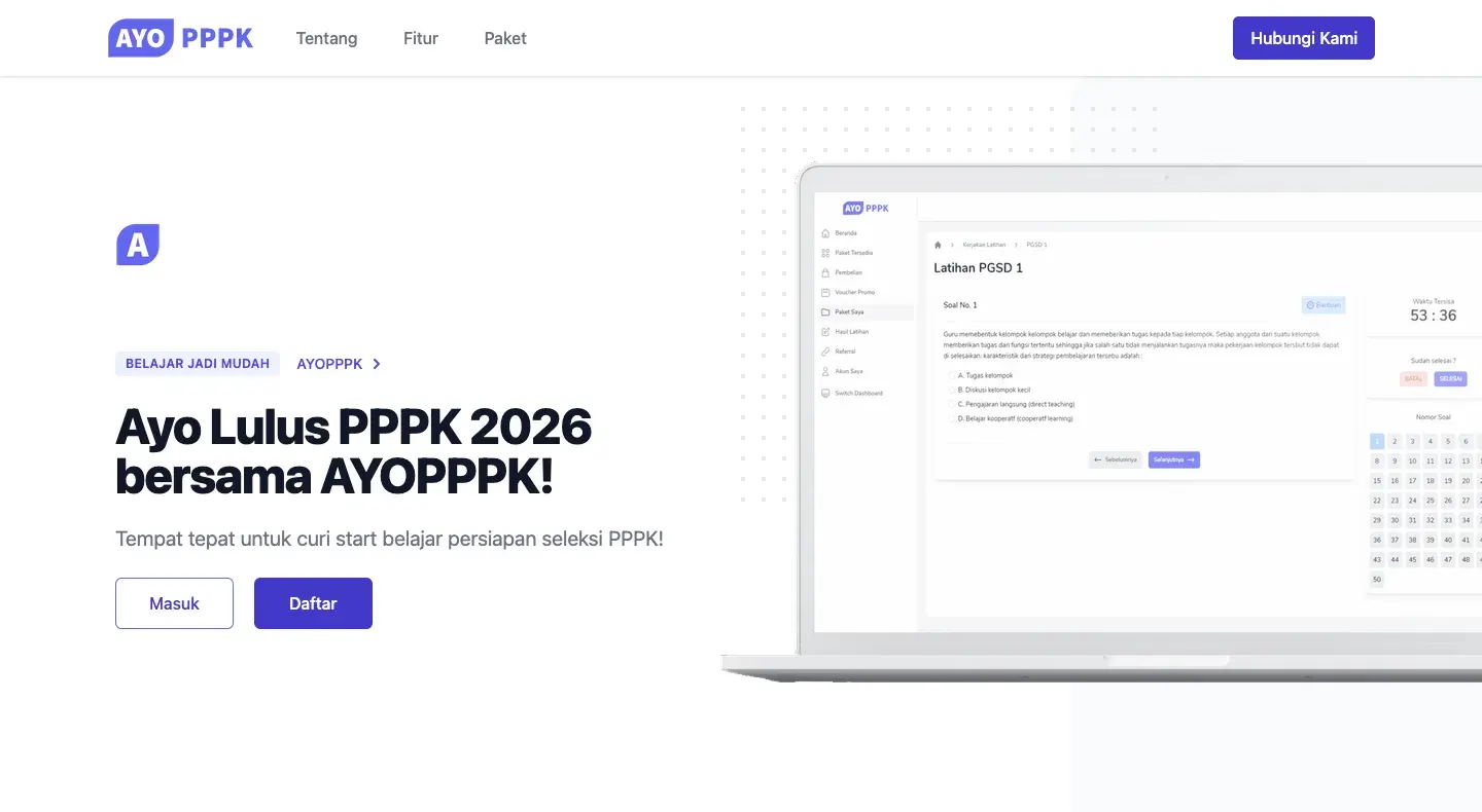 AYOPPPK homepage introducing online PPPK exam preparation