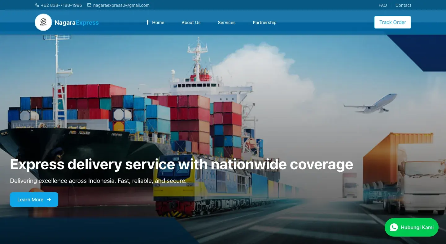Nagara Express homepage introducing delivery and import services